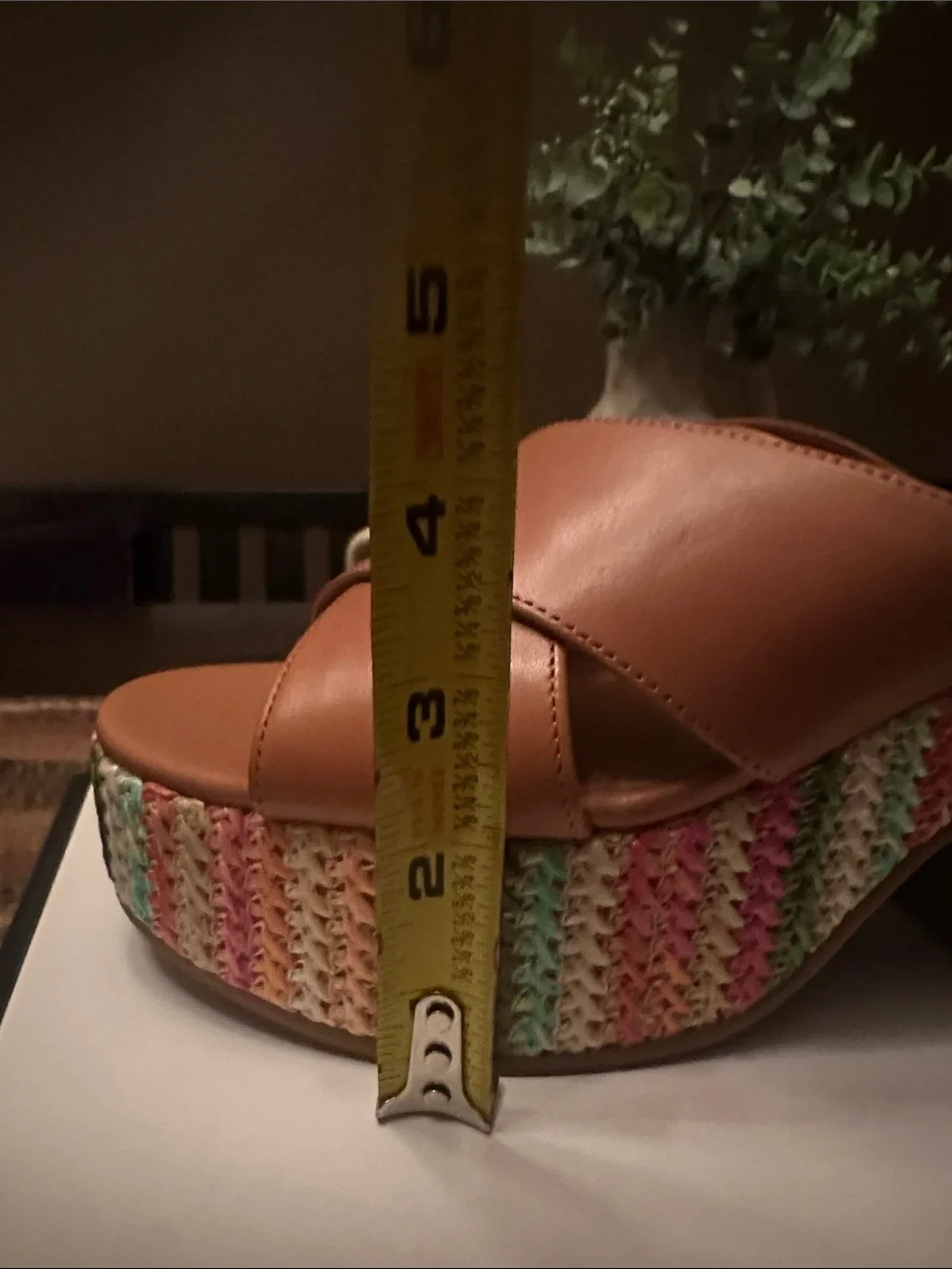 Steve Madden Tan Platform Mules with Multicolor Woven Heel